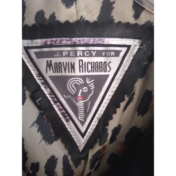 J. Percy for Marvin Richards Leather Leopard Print Lined Jacket - Picture 8 of 10